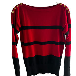 Lauren Ralph Lauren striped sweater red, black gold buttons S